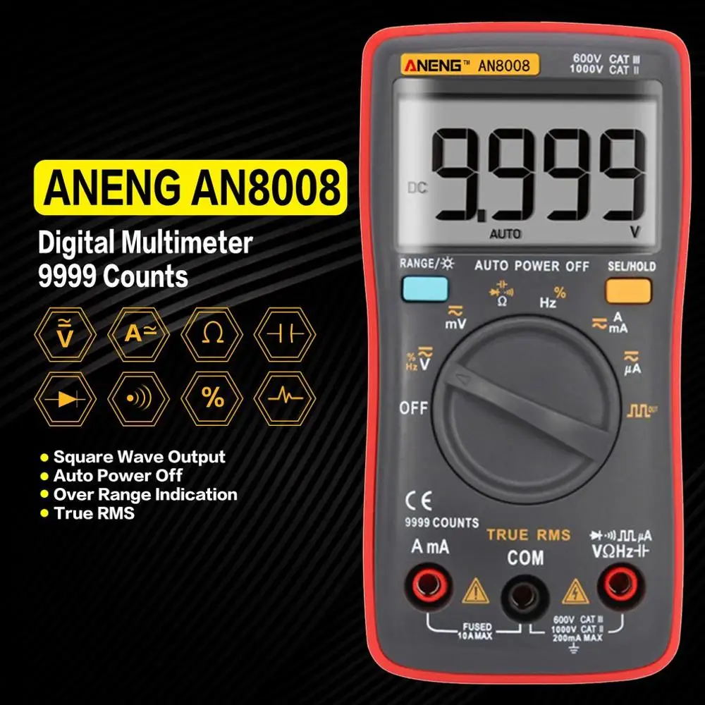 AN8008 AN8009 тестер транзеров True RMS цифровой мультиметр 9999 счетчик амперметр с