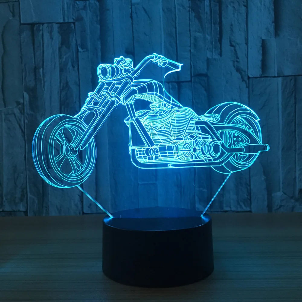 Новинка 7 цветов мотоциклетные лампа 3d визуальные Светодиодные ночные огни для