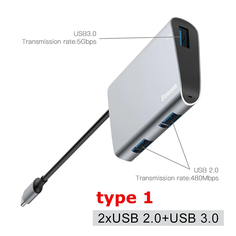 BASEUS typc-C usb Multiduty Адаптер HUB Тип C на USB разъем SD карты памяти HDMI VGA RJ45 Ethernet порты и