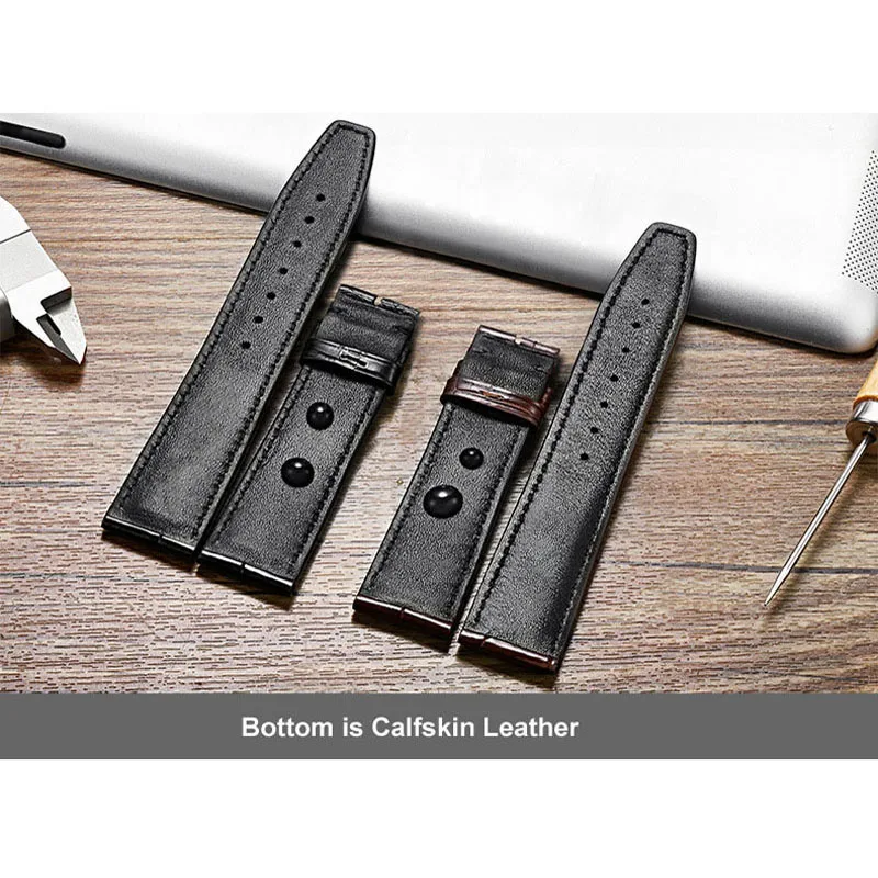 ZLIMSN Black Alligator Leather Watch Band Strap Men Women Luxury Crocodile Leather Watchband 12mm-26mm Can be Customized Size