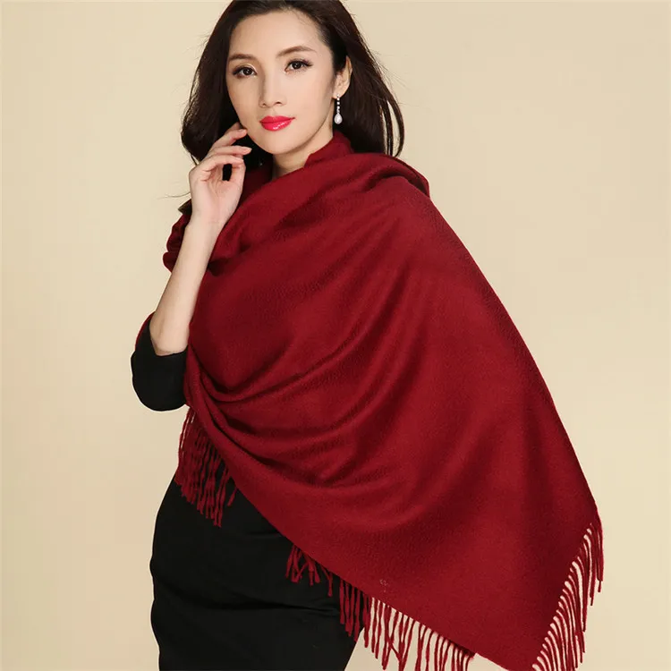 

100% goat cashmere thick woven women new fashion large size scarfs shawl pashmina 70x200cm dark red 6colors