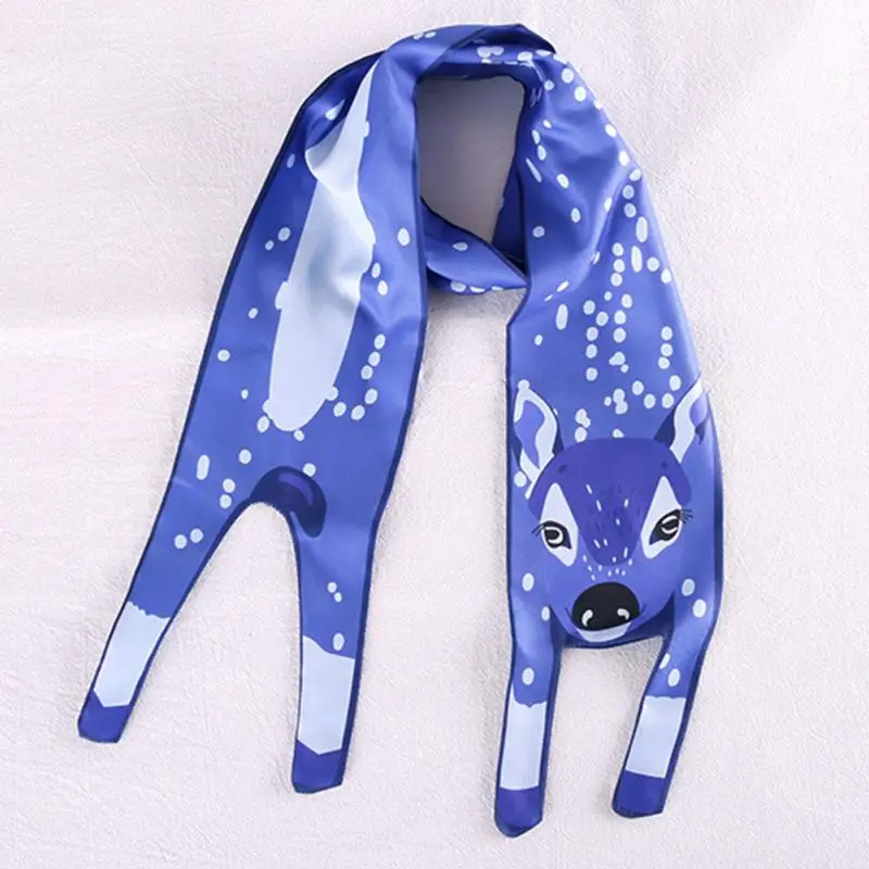 Blue Deer 120 см x 10 см Горячие шарфы трехмерные животные шелковый шарф тигр кошка собака родитель-ребенок шарф Уникальный дизайн сумка - Цвет: Blue Deer