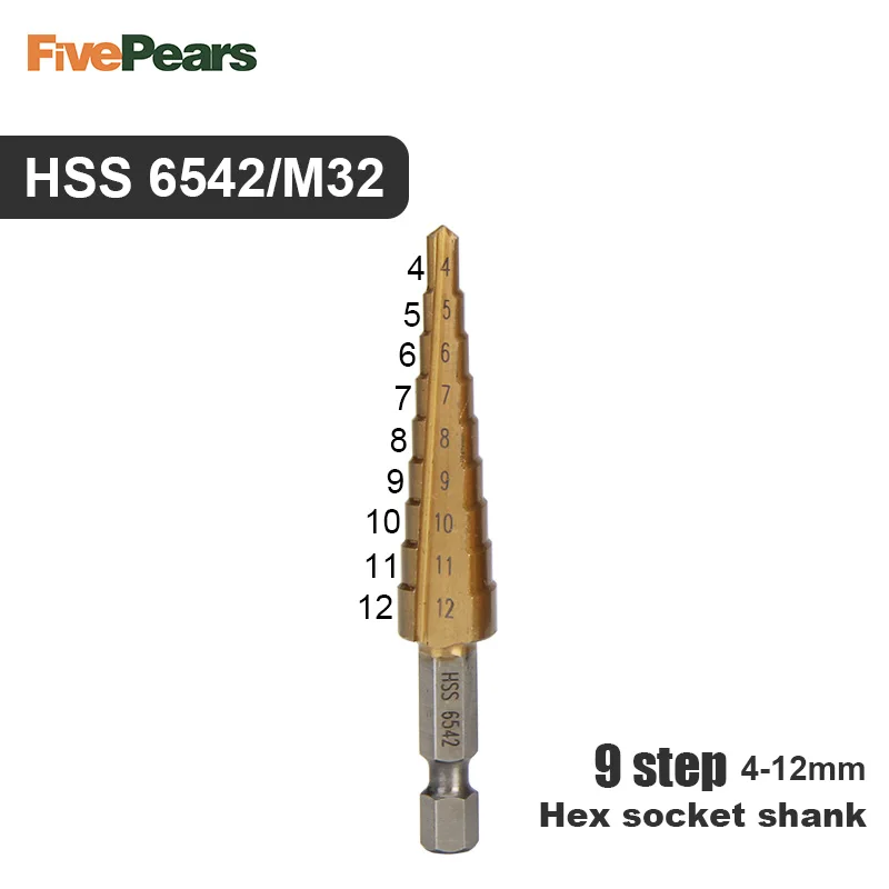 HSS6542(4-12)9step FivePears отверстие резак высокая скорость Пагода форма Шаг сверло набор дерево металл центр бурения инструмент - Цвет: HSS6542(4-12)9step
