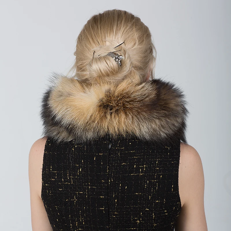 Женские воротники из натурального Лисьего меха для пальто куртки серого цвета