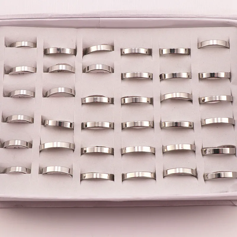 Silver 4mm 50 шт. классический ремешок для часов из нержавеющей стали кольца мужские и женские свадебные кольца три цвета зеркальная полированная внутри - Цвет основного камня: Silver 4mm