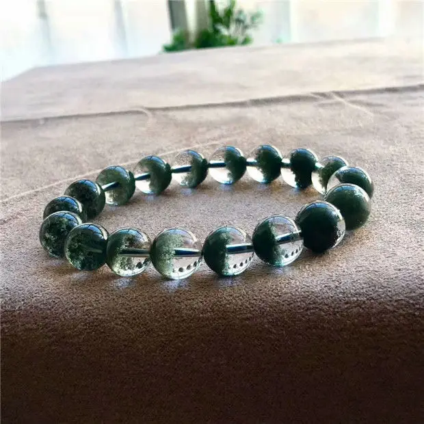 Natural Crystal Bracelet Green Phantom Ghost Quartz 10.5mm AAAAA