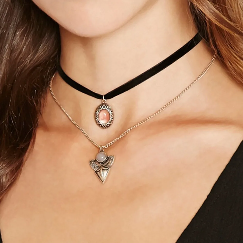 2 шт женский черный чокер двухслойный ошейник ожерелье длина регулируемый