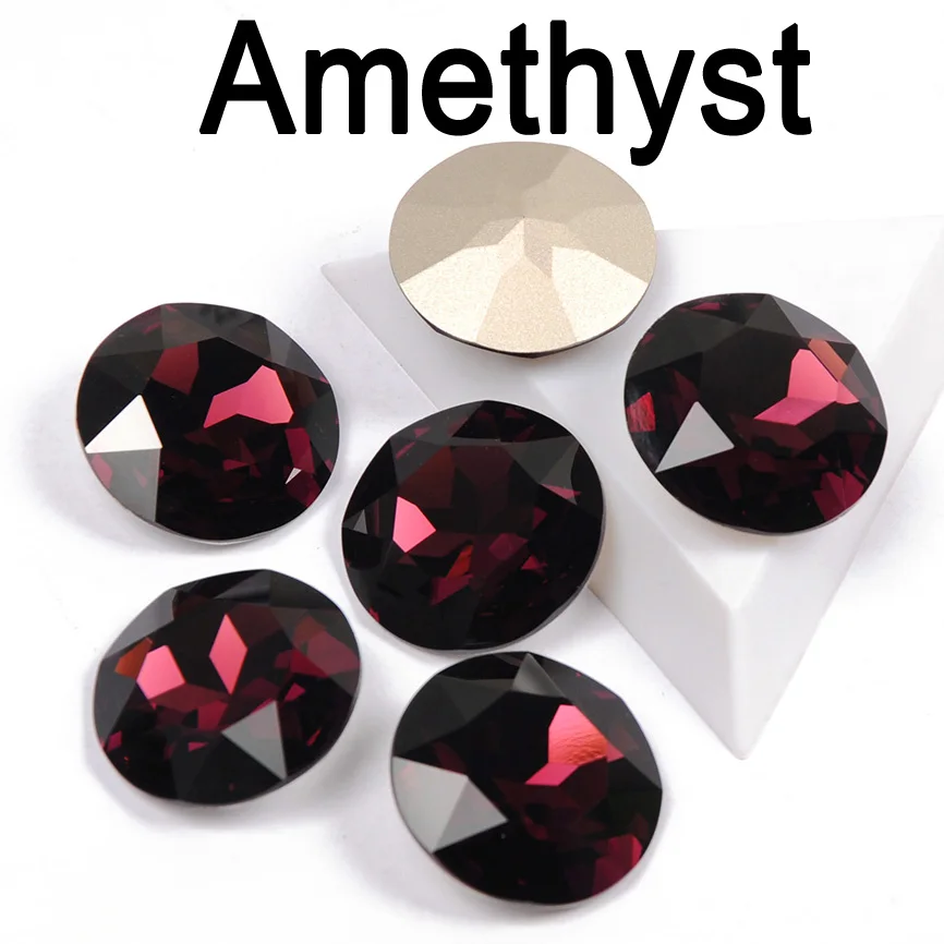 Amethyst 27 мм Разноцветные пришитые Стразы Rivoli Crystal Strass плоские чатоны с установкой для Подвески для изготовления украшений одежда - Цвет: Amethyst