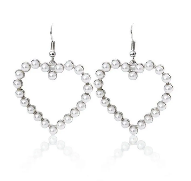 2018 Vintage Geometric Love Heart Shape Big Pearl Drop Dangle Earrings Retro Gold Silver Hang fashion women's Jewelry | Украшения и
