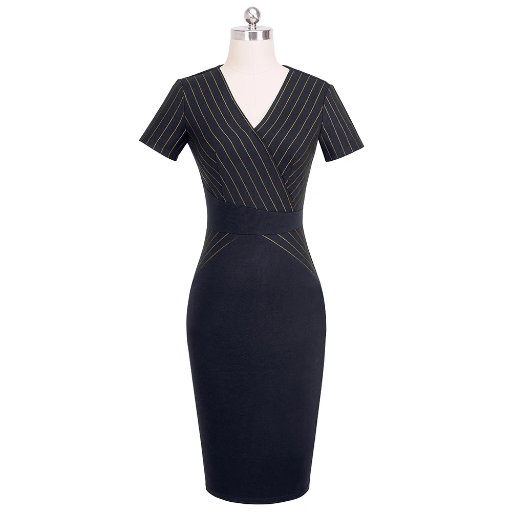 Ретро женское офисное деловое облегающее платье с v образным вырезом формальное