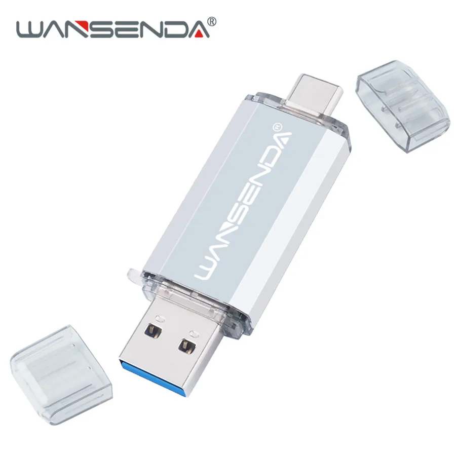 Серебристый WANSENDA, OTG USB флеш-накопитель, Тип C, флеш-накопитель, 128 ГБ, 64 ГБ, 32 ГБ, 16 ГБ, USB флешка, 3,0, высокоскоростная Флешка для устройств типа C - Цвет: Серебристый
