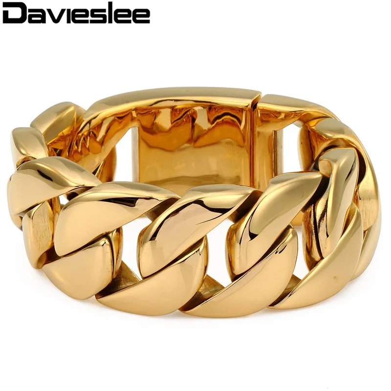 Davieslee мужские цепи тяжелый браслет 316L Нержавеющая сталь Золото Цвет Панк ювелирные изделия Круглый Снаряженная кубинская толстое звено 31 мм LHB127