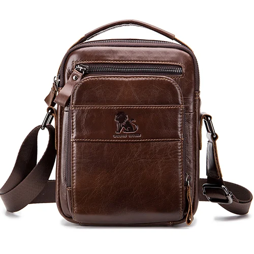Men's Genuine Leather Vintage Shoulder Messenger Bag male Casual multifunction Small Crossbody Flap Cowhide man Messenger Bags - Цвет: Brown