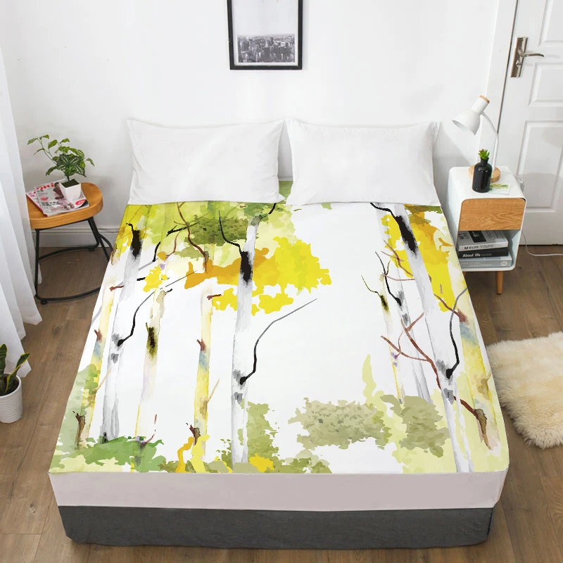 3D HD Digital Print Custom Bed Sheet With Elastic,Fitted Sheet Twin/Full/Queen/King,Nordic Flower cactus Mattress Cover 160x200 - Цвет: Flower -12
