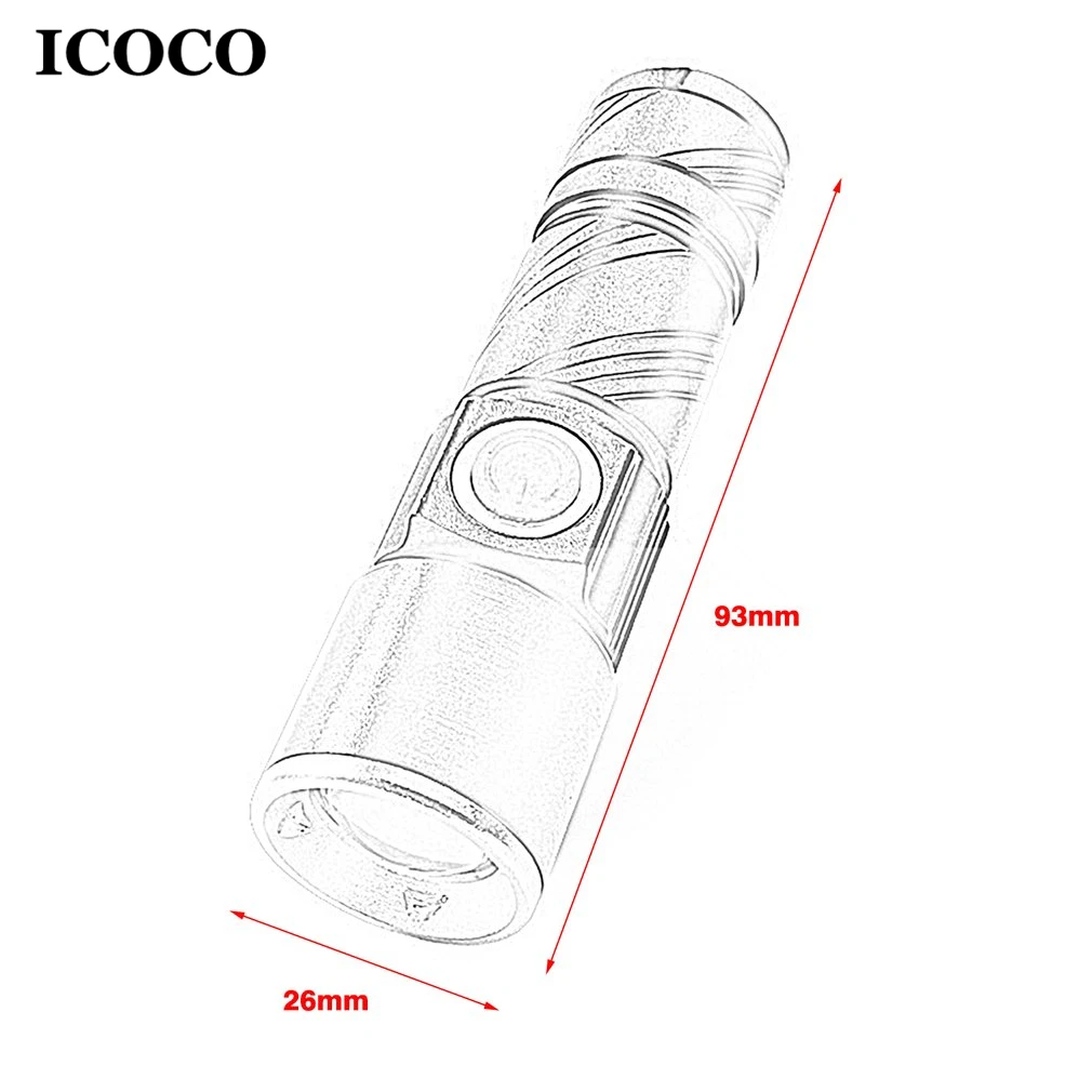 ICOCO портативный мини USB Перезаряжаемый фонарик Многофункциональный