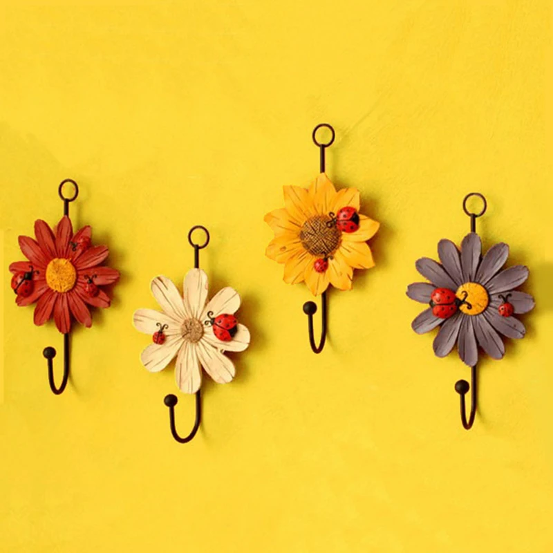 4PCS Resin Ladybug Flower Hook for Wall Door Mount Kitchen Bathroom Hanger For Clothes Coat Home Decor Storage | Дом и сад