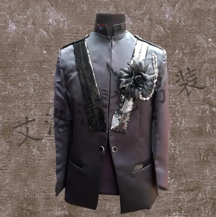 

men groom suits designs homme terno stage costumes for singers men sequin blazer dance clothes jacket style formal dress black