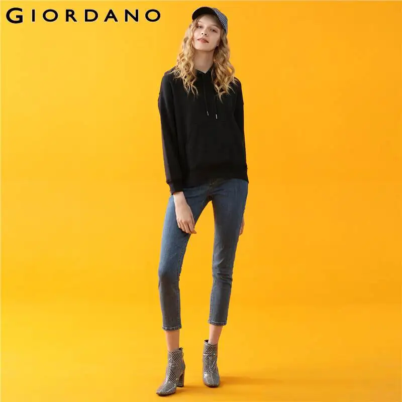 Giordano женская свободная толстовка с капюшоном капюшон на шнурке имеется два
