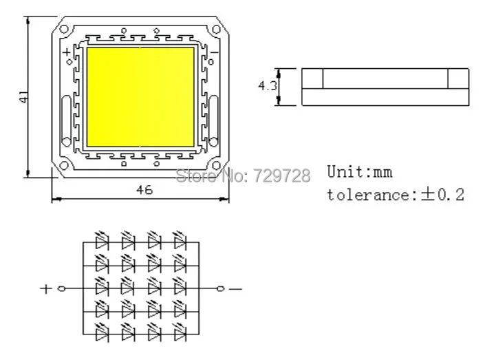Чип Bridgelux 45 мил 20 Вт светодиод белого цвета 4 серии и 5 параллельных|led chip 45mil|led white