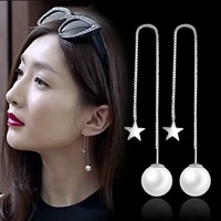 top quality new fashion star pearl 925 sterling silver drop earrings for women girls wedding jewelry gift drop shipping hot