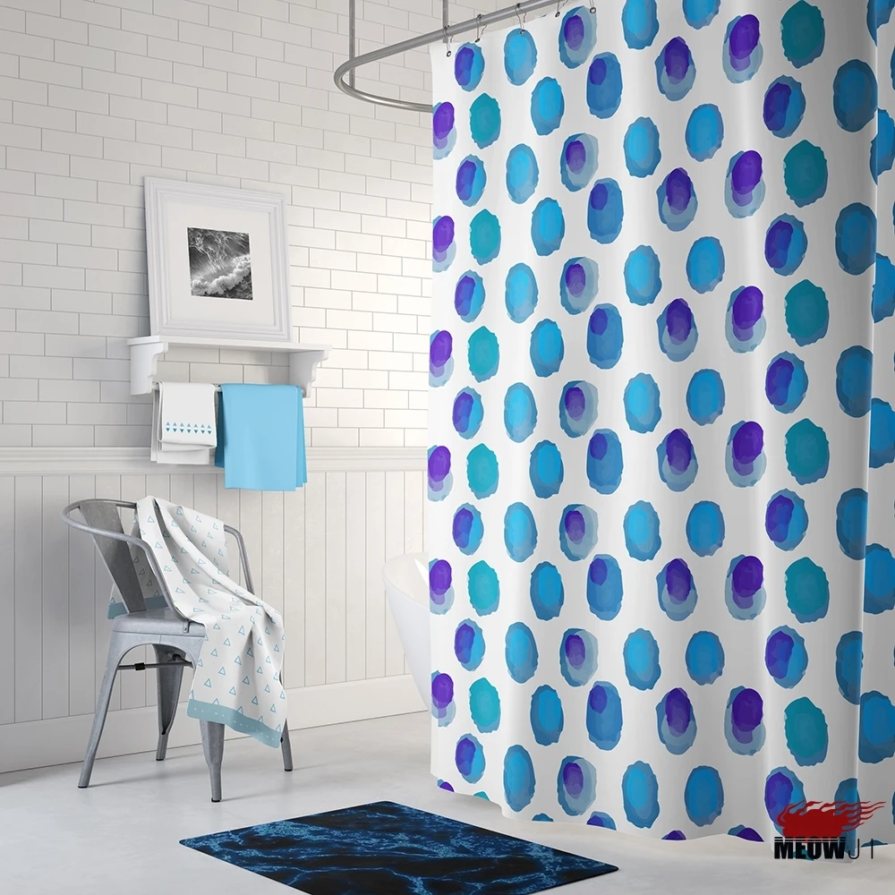 Fresh Blue Watercolor Dots Shower Curtain Printed Polyester Fabric Bathroom Decor with Hooks Free Shipping | Дом и сад