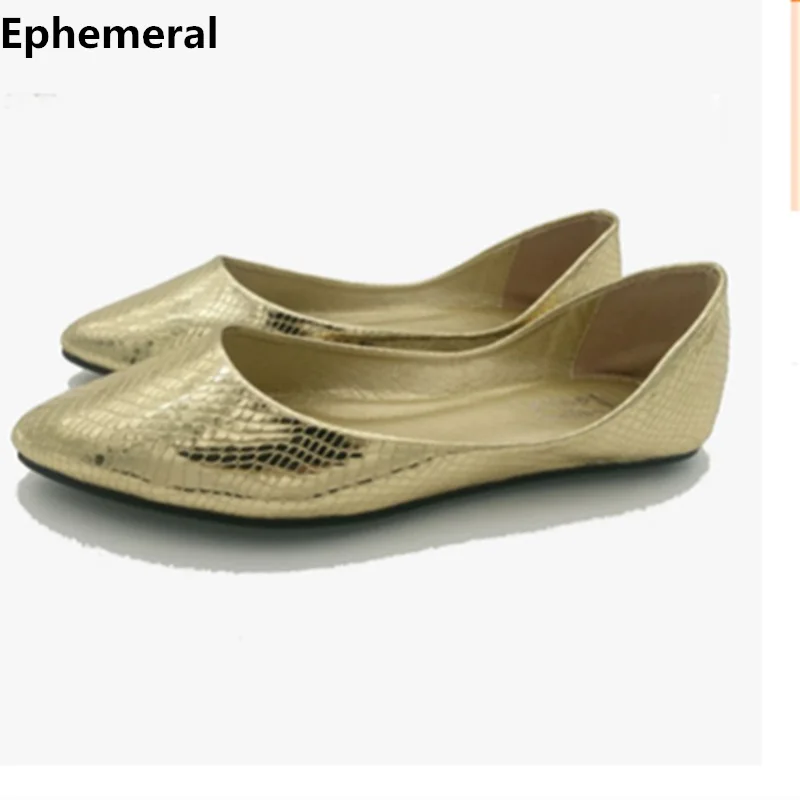 Женские ботинки Лоферы золотистого и серебристого цвета размера плюс Feminino 14 15