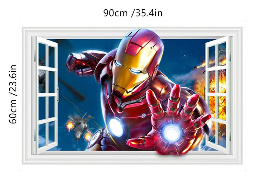 B301 Фильм Мстители постер Супер Герои 3d поддельные окна стены художественные виниловые наклейки для детской комнаты украшения marvel обои 90*60 см - Цвет: B301