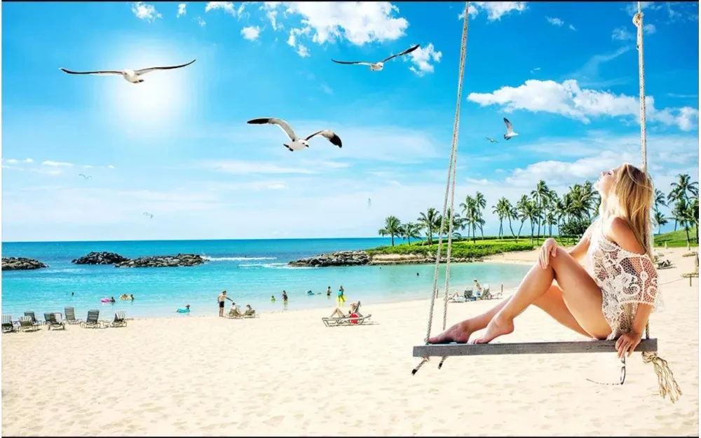 Пользовательские фото обои 3d для стен 3 d море пейзаж фрески пляж дерево фон