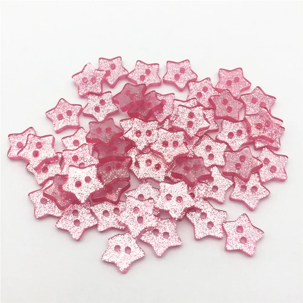 

300pcs 14mm Pink Resin Glitter Star Buttons Sparkle Sewing 2 Holes Embellishments Button Cardmaking Scrapbooking