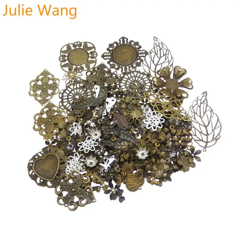 Julie Wang 50 г/упак. винтажный смешанный цветочный лист Античный цвет железные Подвески Ожерелье Подвески фурнитура Аксессуары для изготовления ювелирных изделий