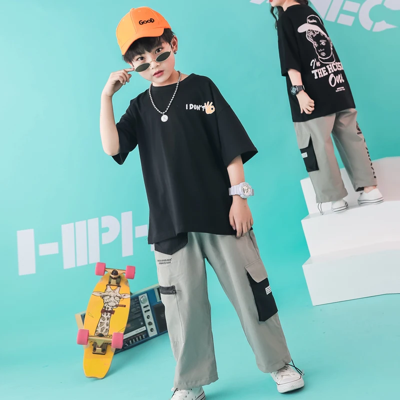 Детская одежда в стиле хип хоп укороченный свободный свитер футболка топы