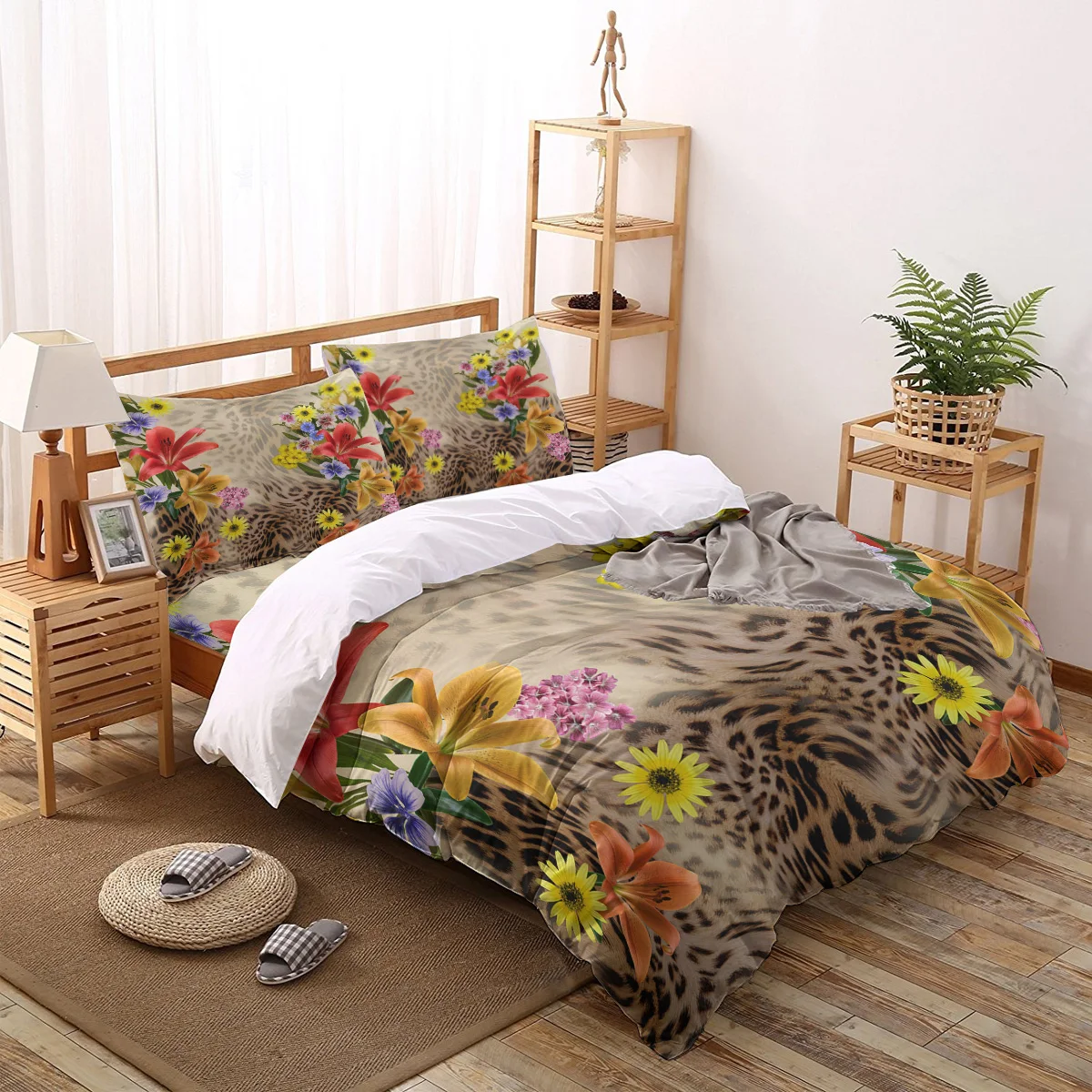 Цветочный и Леопардовый принт день рождения пододеяльник постельные
