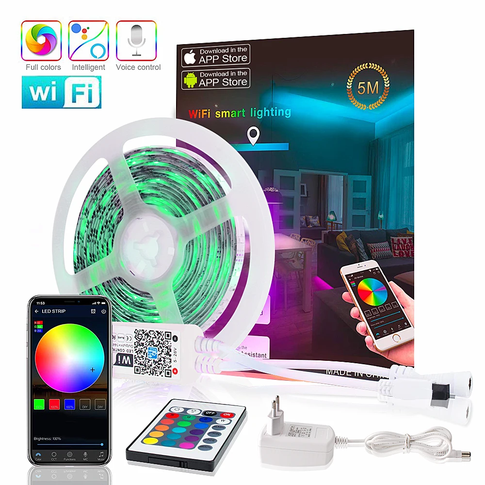 RGB Светодиодная лента 12 В 2835 10 м 15 м WiFi умный беспроводной контроллер гибкий ленточный светильник приложение для Google Home Alexa Ambi светильник ТВ светильник s