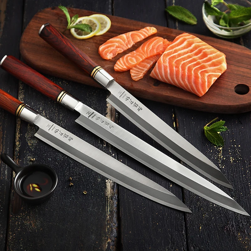 

HEZHEN 240~300mm Japanese X5Cr15MoV Steel Sashimi Knife Sharp Filleting Fish Sushi Cleaver Salmon Slicing Peeling Kitchen Knives