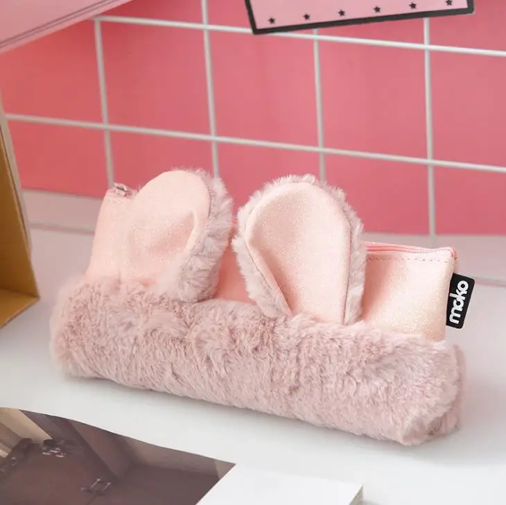

1 Pcs Cartoon Rabbit Ear Plush Pencil Bag Plush Large Capacity Pencil Cases Stationery Zipper Bags School Office Supplies