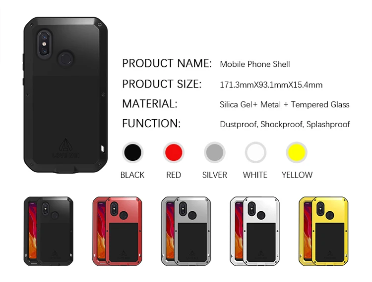 LOVE MEI металлический защитный чехол для Xiaomi Mi 8 противоударный пылезащитный водонепроницаемый чехол для телефона для Xiaomi Mi 8 с закаленным стеклом
