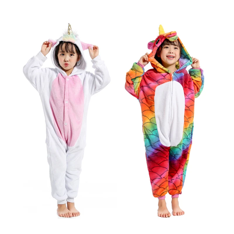 Зимние Детские пижамы кигуруми с рисунком единорога детская одежда для сна