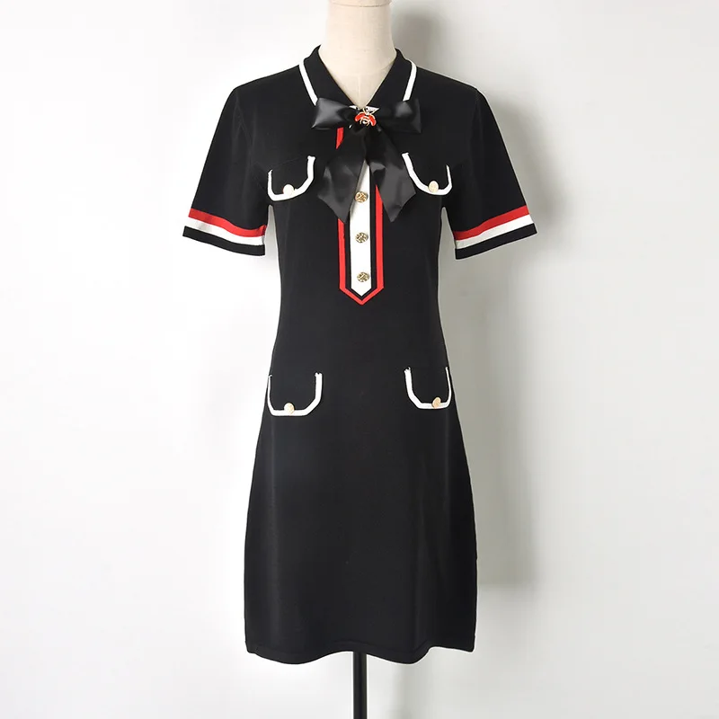 Летнее корейское офисное женское трикотажное платье свитер Женские