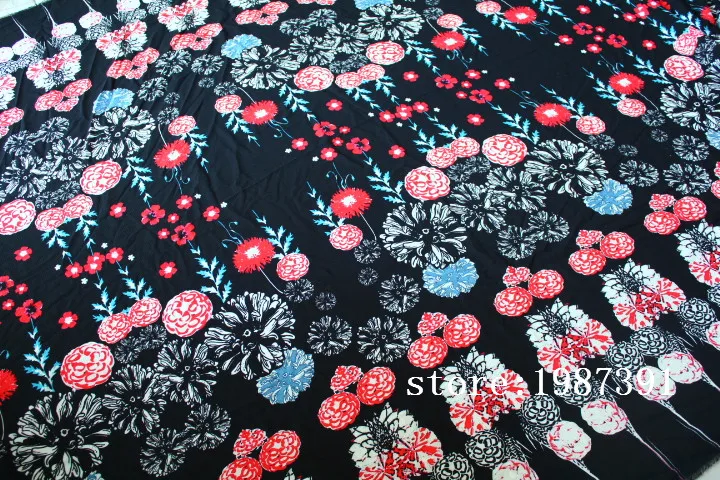 145cm width Paris pearl fabric big flowers pattern black background can't see through for skirt suit-dress headband CH-7090 | Дом и сад