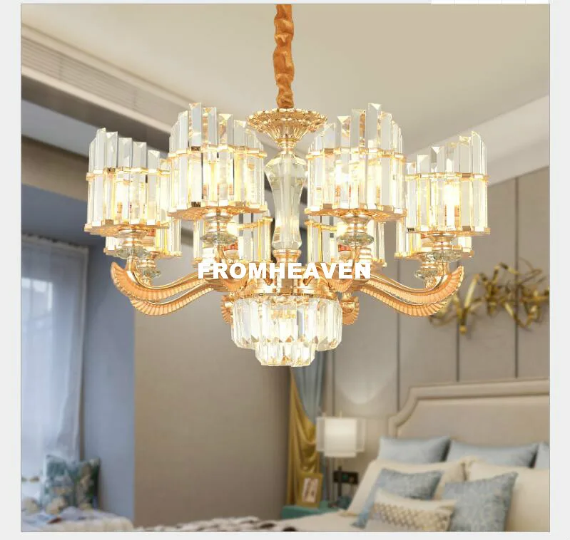 Бесплатная доставка европейская Современная Золотая хрустальная люстра в