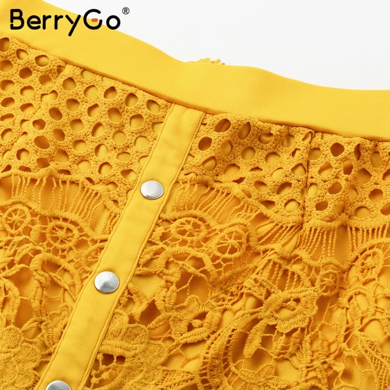 BerryGo женское платье кружевное платье открытое из двух частей Спагетти ремень Кнопка женский летний сарафан элегантные дамы миди платье