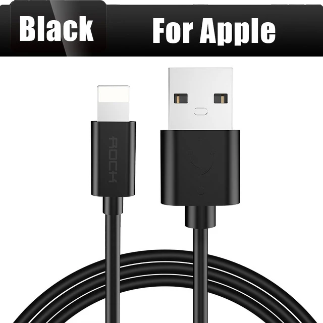 ROCK Round USB зарядный кабель для передачи данных для iPhone 7 plus, кабель для быстрой зарядки, Кабель-адаптер для освещения, кабель X 8 7 6S 6 5S - Цвет: Черный