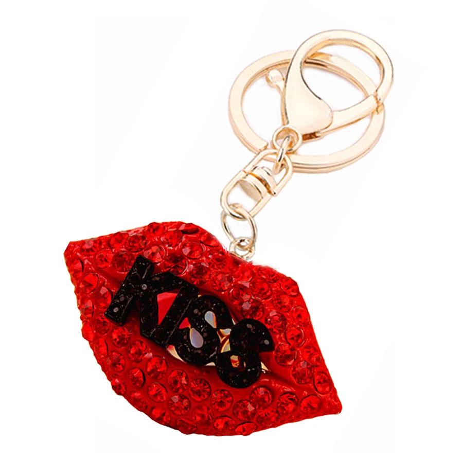 

llaveros!Creative Rhinestone Sexy KISS Lips Pendant Key Chains Ring Holder Fashion Purse porte clef Keyring Friends Gift R102