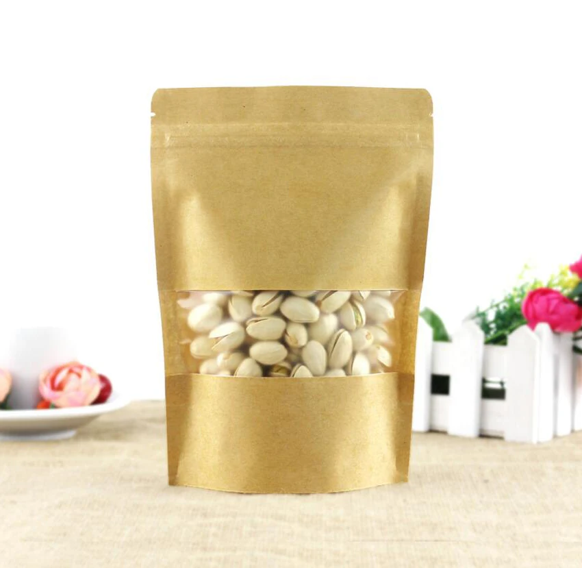 10*15 см 100 шт х стоьте вверх крафт бумаги составной пакет с матовым окошком