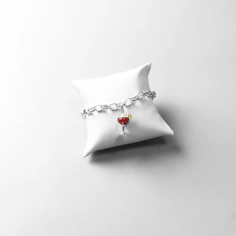 Silver Summer Red Cocktail Glass Charms Pendant Fit Bracelet Necklace Bag Fashion Glassware Charm Jewelry Gift For Women Men | Украшения и