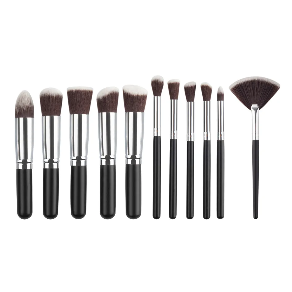 11 silver black 10 шт., набор деревянных кистей для макияжа, инструменты для макияжа лица, румяна, скрывающий порошок, кисть для нанесения теней, набор кистей для макияжа - Handle Color: 11 silver black