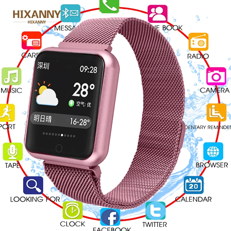 Bluetooth Smartwatch P68 Поддержка кровяного кислорода давления сердечного ритма IP68