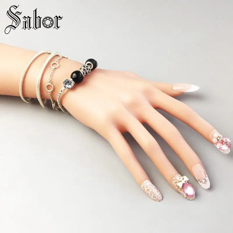 Женский браслет звеньевая цепь Черный Зигзаг K с серебряной цепочкой новинка 2020