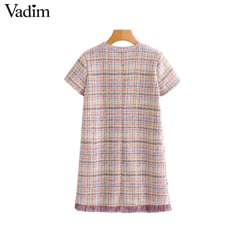 Женское элегантное платье vadim tweed клетчатое мини с кисточками и коротким рукавом