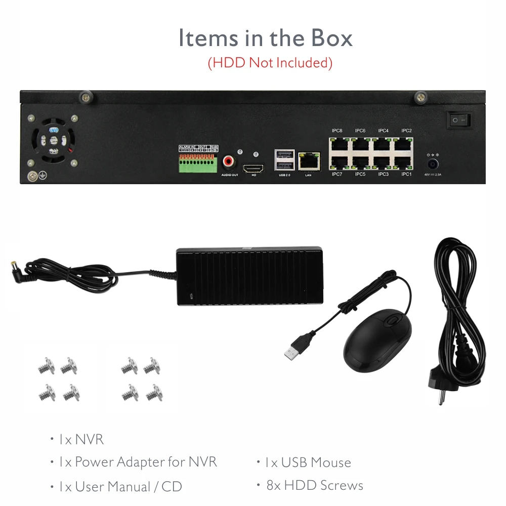 Муравьи 4CH 8CH H.265 4 К (8MP) onvif PoE NVR Поддержка 2x6 ТБ SATA HDD с AEEye смартфон Посмотреть